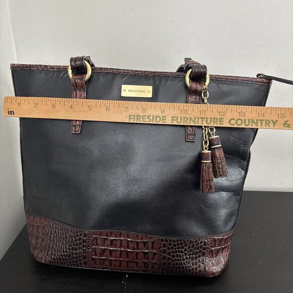 BRAHMIN Asher Black Tuscan Croc Leather Medium Zip Tote Purse Shoulder Bag - Picture 16 of 16